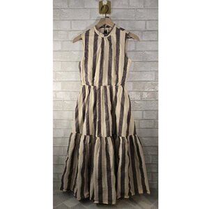 Saint Geraldine Women's Tan Brown Stripe Tiered Cotton Midi Dress Size S